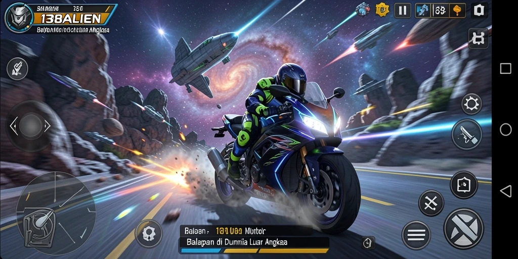 Gameplay menegangkan dengan balapan motor di luar angkasa