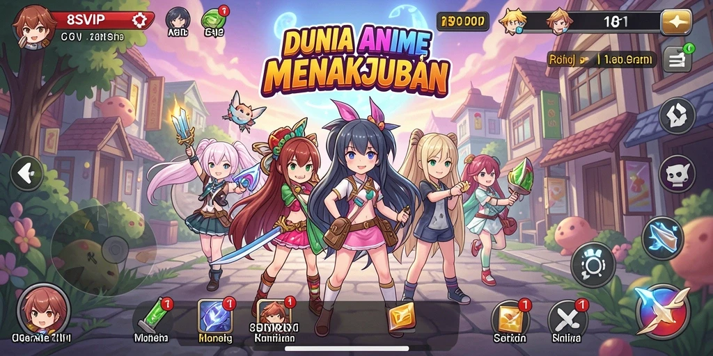 Screenshot gameplay utama 8SVIP menampilkan karakter anime dalam aksi penuh warna.
