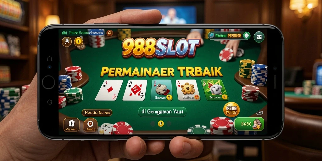 Screenshot permainan 988SLOT yang menampilkan suasana poker yang seru.