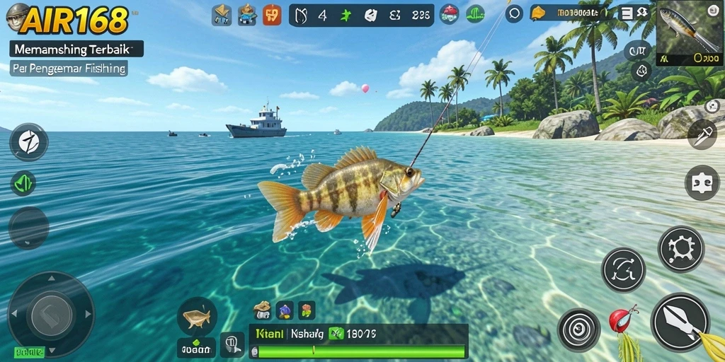 Tampilan gameplay AIR168 yang menarik saat memancing di lokasi indah.