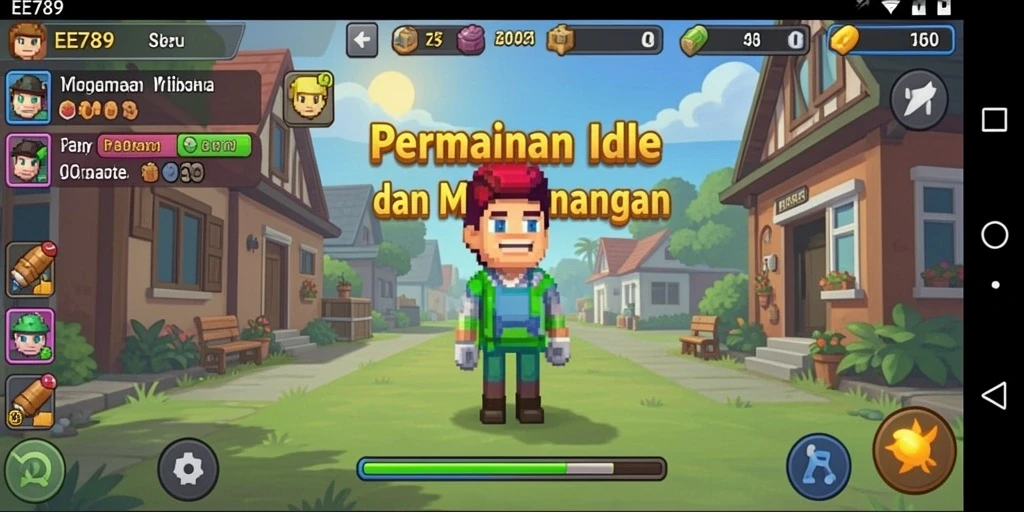 Screenshot gameplay EE789 menampilkan aktivitas pengelolaan dalam game Idle.