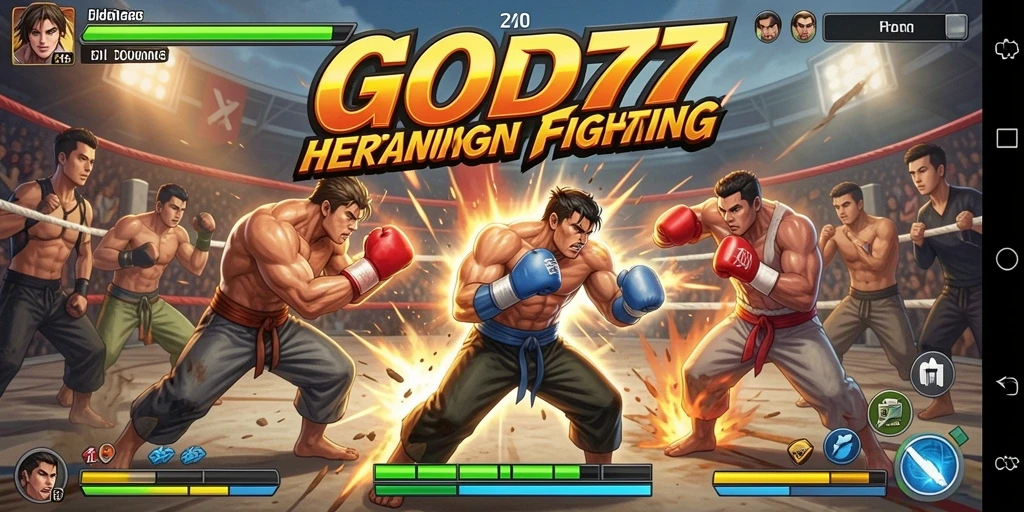 Tampilan menegangkan dari gameplay Fighting di GOD77.
