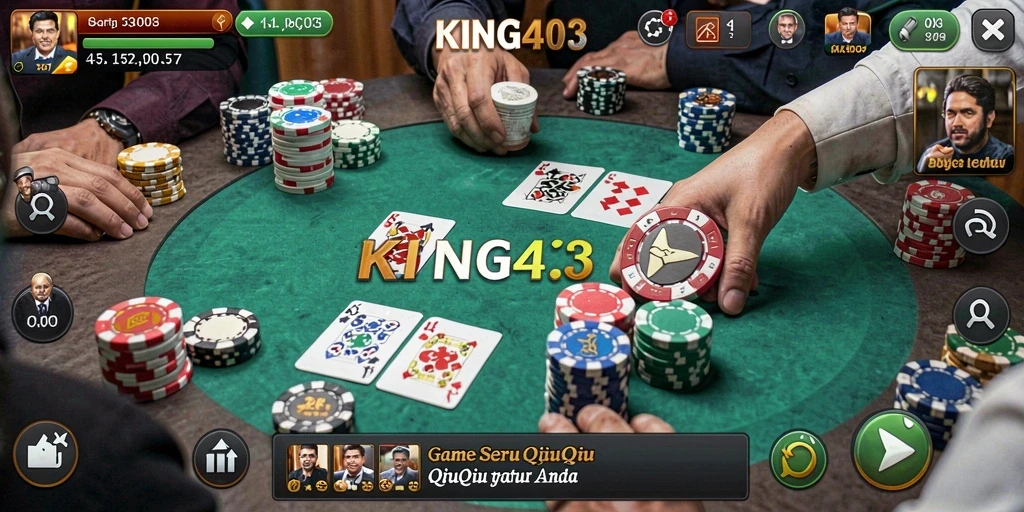 Screenshot gameplay KING403 menunjukkan aksi seru permainan QiuQiu.