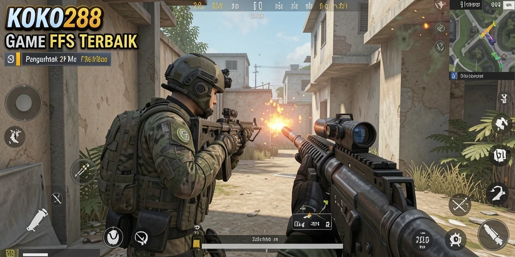 Screenshot KOKO288 menampilkan aksi menembak yang mendebarkan dalam pertarungan FPS.