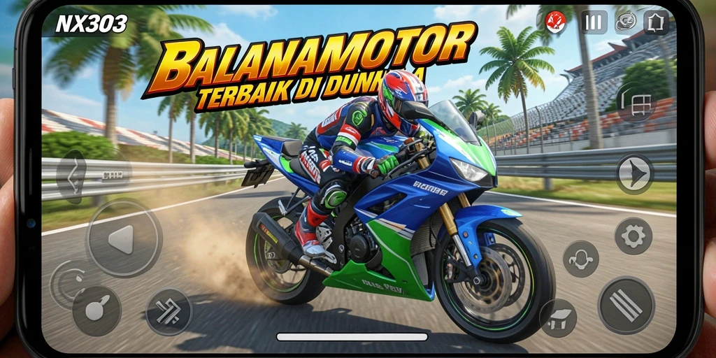 Gameplay NX303 yang menampilkan aksi balapan motor yang seru.