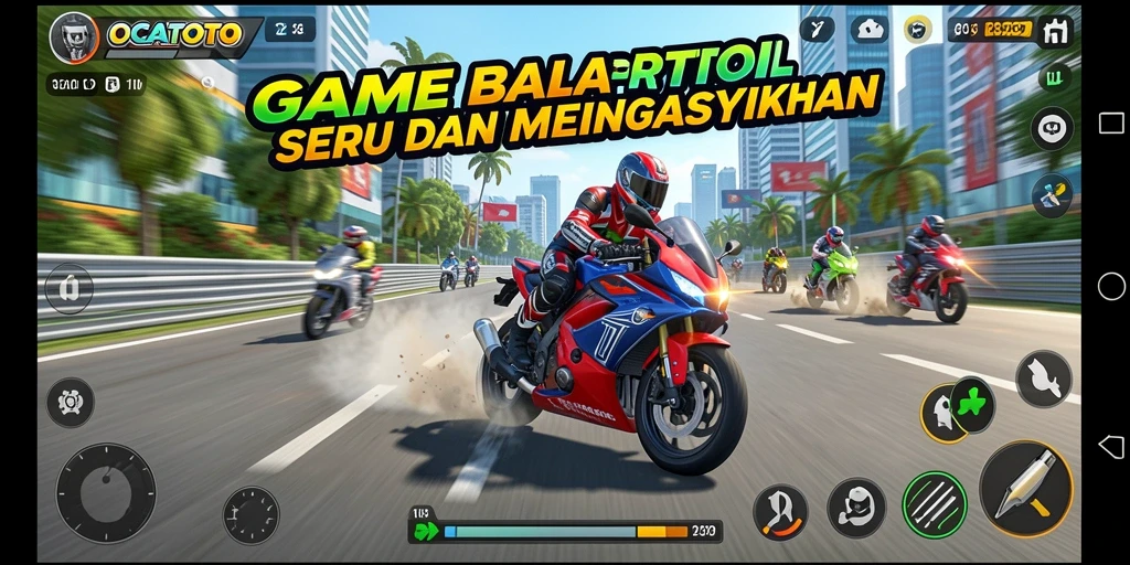 Screenshot gameplay OCATOTO menampilkan momen balapan yang mendebarkan.