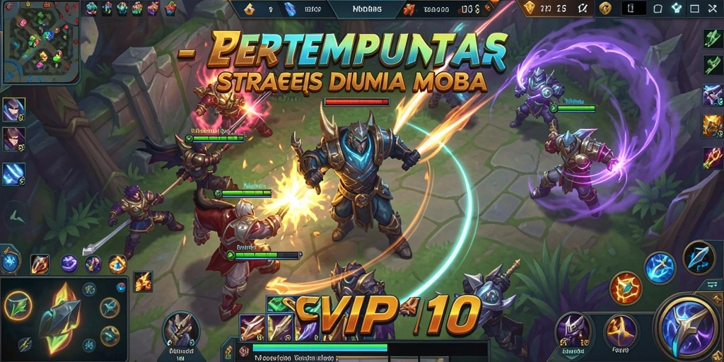 Screenshot gameplay MOBA menampilkan aksi pertempuran seru.