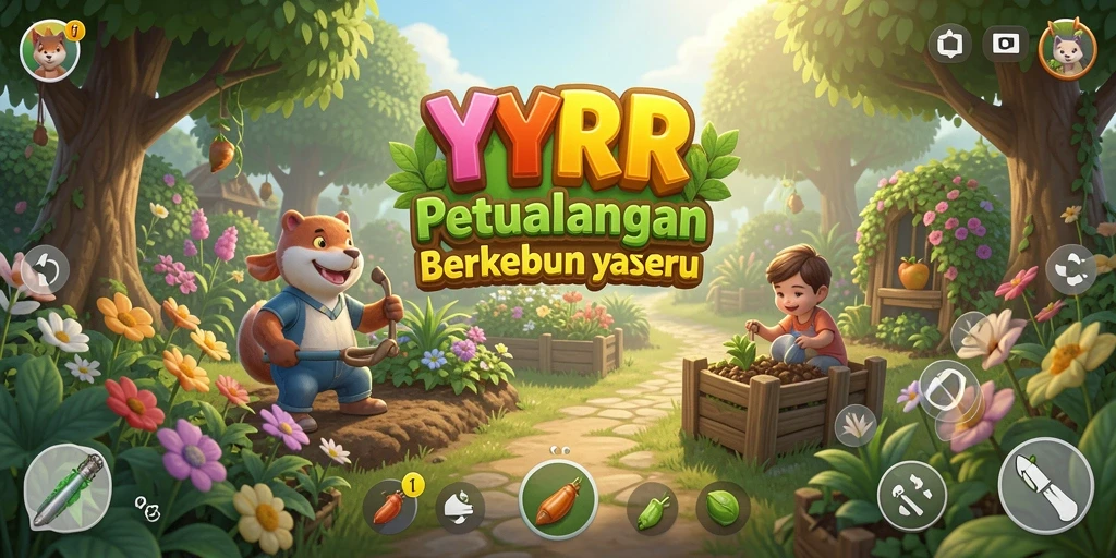 Gameplay seru dari YYRR yang menampilkan kebun yang indah dan hewan ternak.